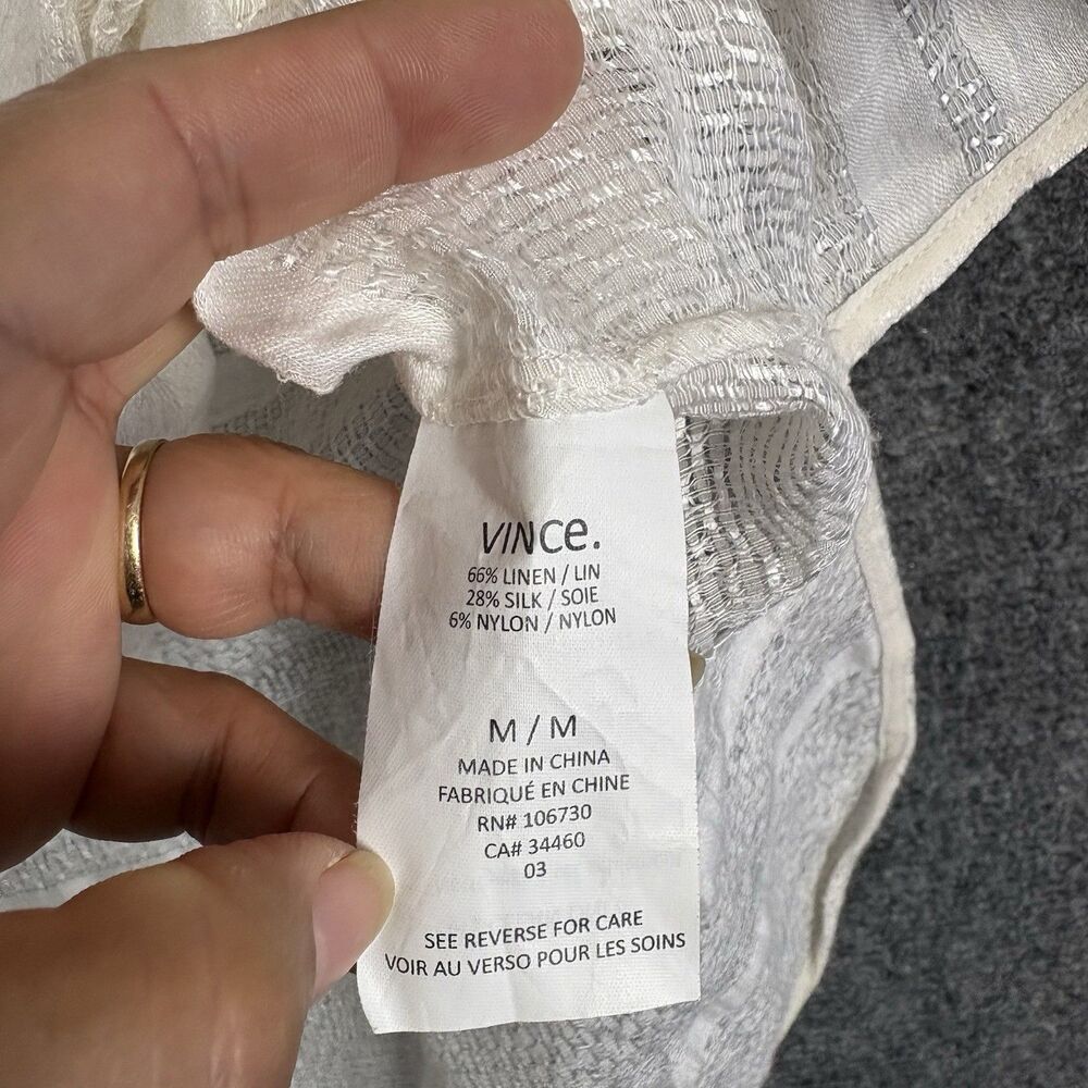 VINCE Top Blouse Womens Size M Cream Silky Designer Sheer - Picture 7 of 9